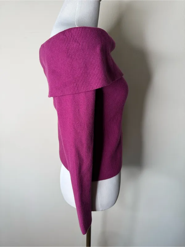 Abercrombie Fuchsia Off Shoulder Ribbed Sweater NTW M - Image 5