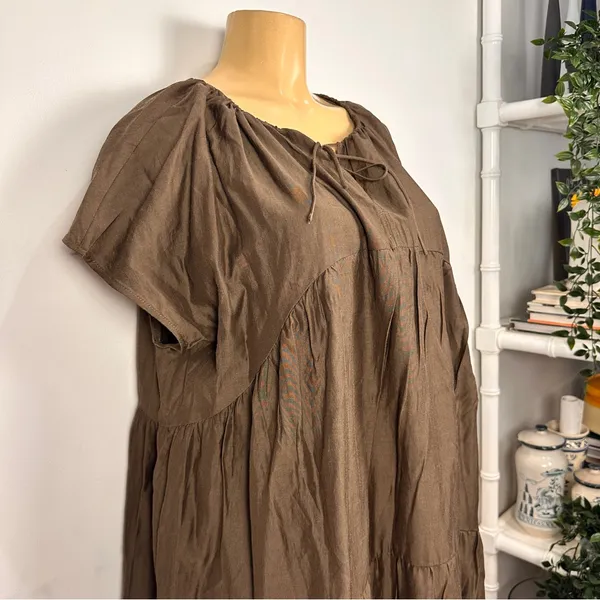 Coline Brown Maxi Dress Sz M Kaftan Loose Short Sleeves Coverup - Image 4