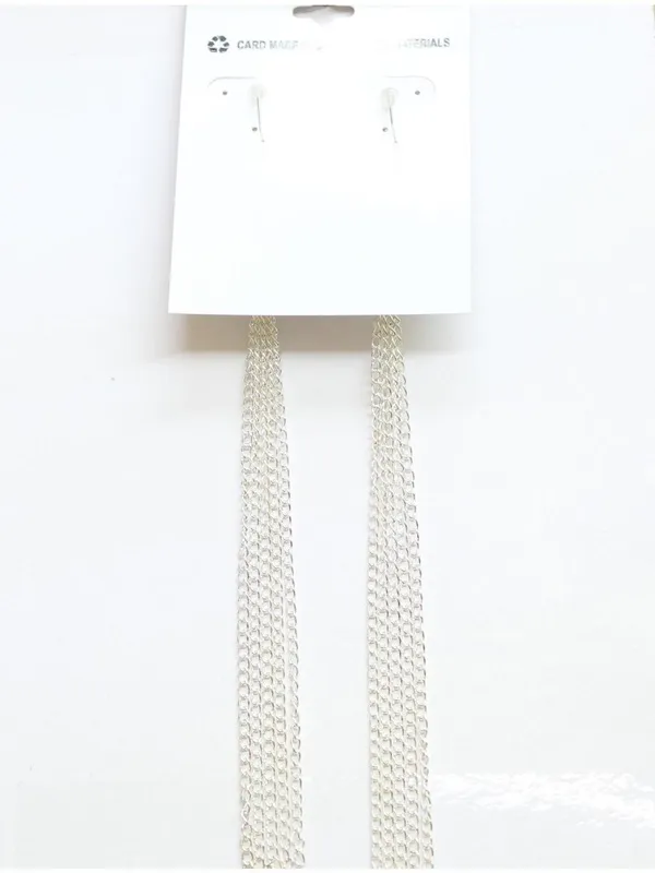 NWT Beach Chic Beaded Long Chain Drop Earrings Silver Gray / Multi 6.5" Pink - Image 2