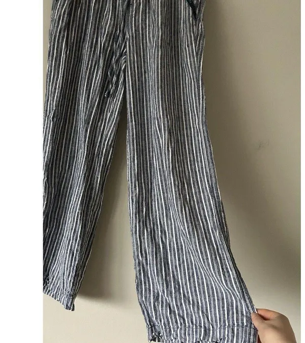 Briggs Linen Blend Striped Wide Leg Pants Size Medium Coastal Beachy Boho - Image 3