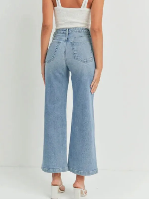 Just Black Light Blue High-Rise Wide-Leg Crop Jeans with Front Patch Pockets - Image 4