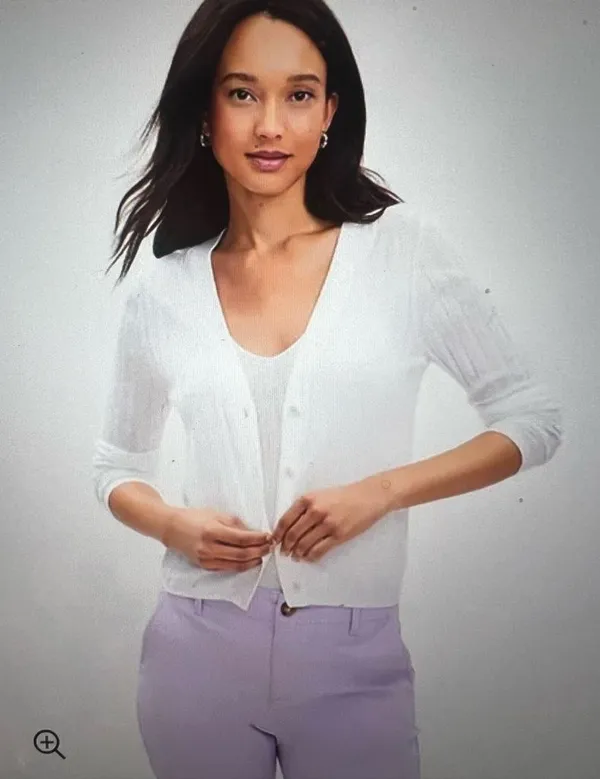 Loft ribbed white cardigan large - Image 2