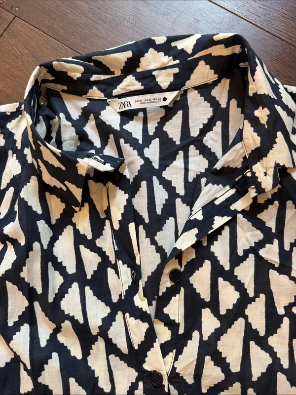Zara Long Print Collar Dress in Black/Off White Size XL - C30-110 - Image 4