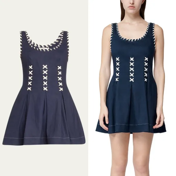 Simkhai NEW Londen Lace-Up Tank Mini Dress‎ Midnight Large Jonathan Simkhai - Image 2