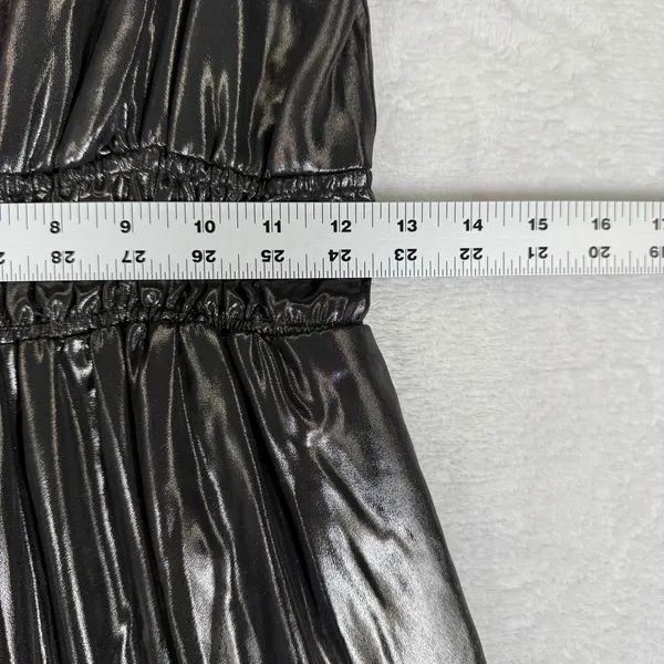 Anthropologie Metallic Carbon Tiered Maxi Dress Smocked Waist Short Sleeve S NEW - Image 5