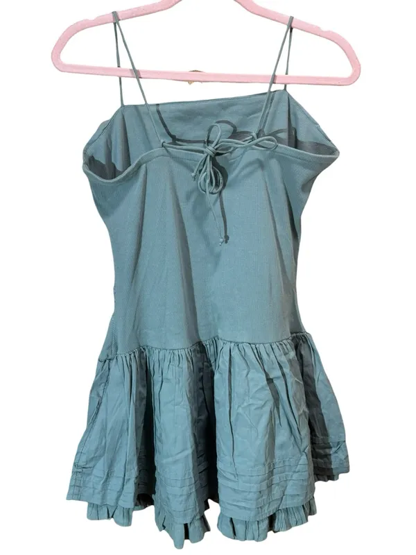Free People Bliss Beauty Mini Dress Lily Pad Blue Green Lace Tiered Size L NWT - Image 6