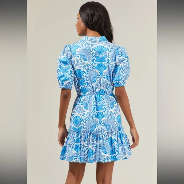 Women’s Sugarlips Biller Floral Stacie Button Down Mini Dress Blue Nautical M 🐟 - Image 3
