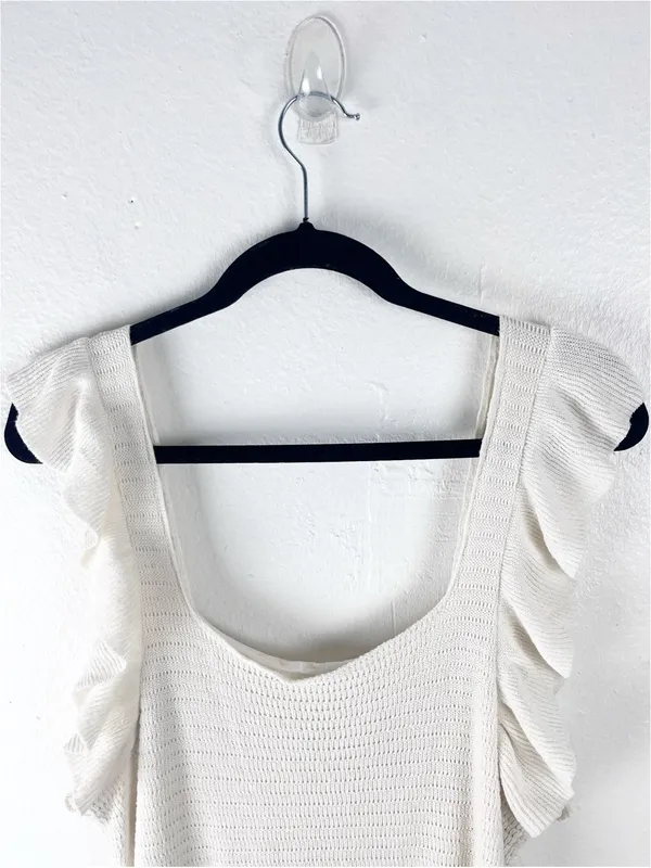 ANTHROPOLOGIE Cream Ruffle Shoulder Straps Hem Trim Dress Size Large Casual Boho - Image 7