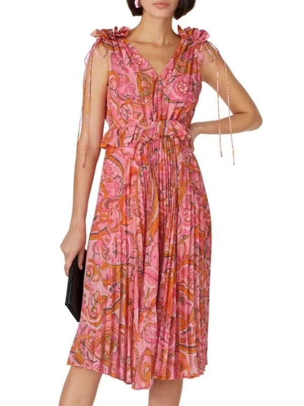Delfi Collective Lilah Dress Size Small Floral Midi Ruffle Trim Romantic Boho - Image 3