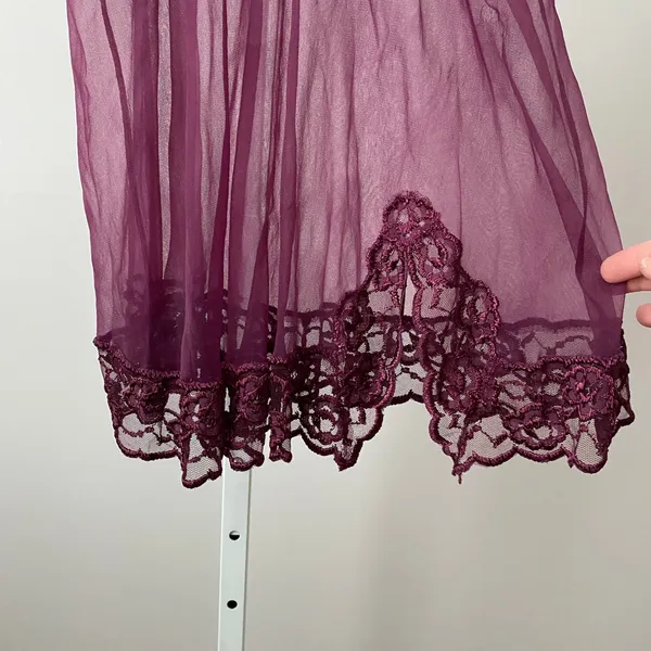 Fredericks of Hollywood S‎ Purple Babydoll Dark Romantic Lace Sheer Lingerie - Image 3