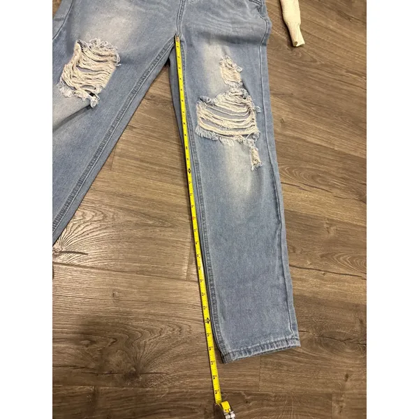 Womens Distressed Denim Jean Overalls Light Wash Relaxed Fit‎ Cropped Leg Size S - Image 3