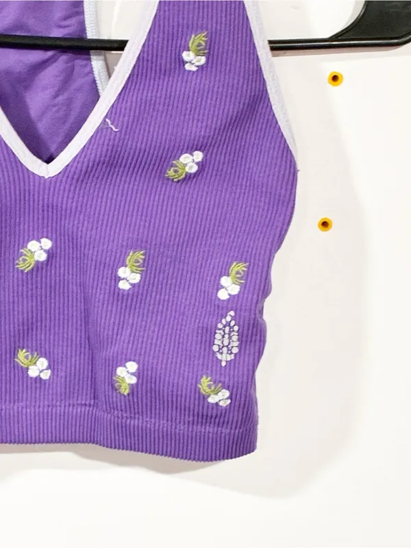 Free People Movement Floral Purple Bra Tank Top Ribbed Athletic Size Small - Image 3
