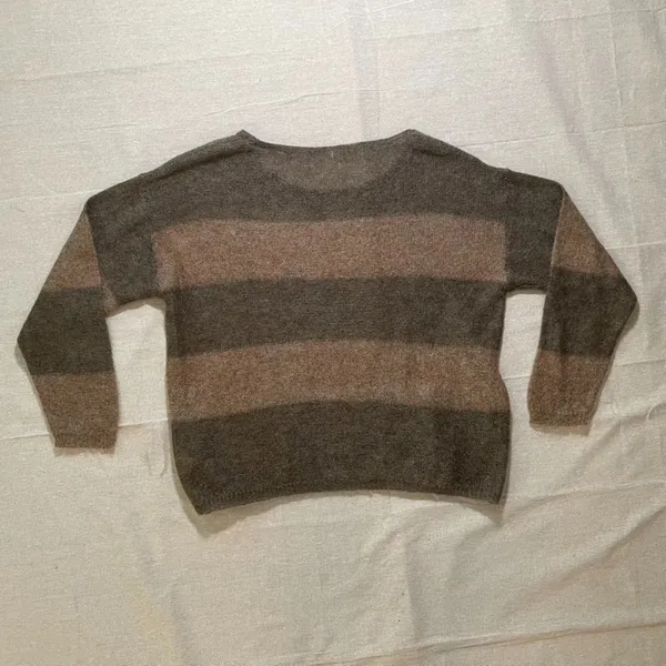 Free People | Brown Striped Lightweight Oversized Mohair Blend Sweater | XS - Image 2