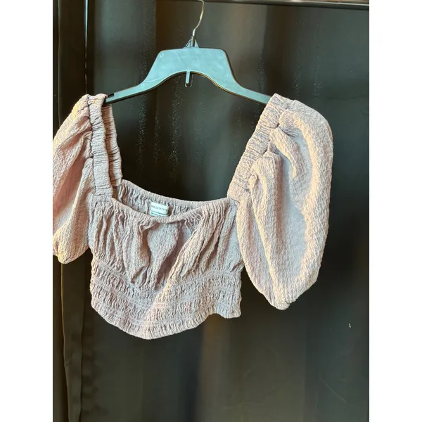 Urban Outfitters Smocked Puff Sleeve Crop Top Lavender Purple Square Neck Small - Image 5