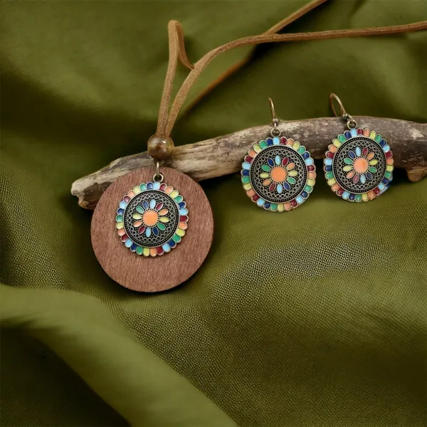 Boho Necklace‎ & Earrings Set Colorful Flower Design Tribal Accessories - Image 7