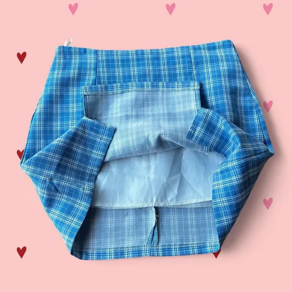 Source Unknown Blue and white plaid mini skirt - Image 5
