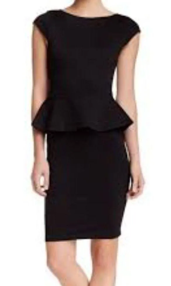Alice + Olivia Bateau Neckline Peplum Towork Mini Black Dress Size 2 - Image 2