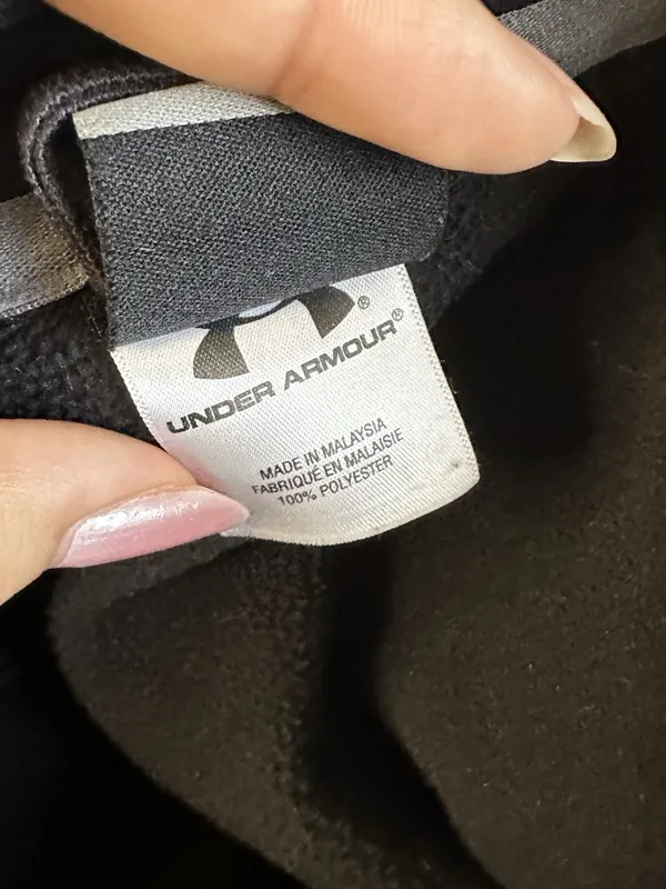 Under Armour Zip Up Black logo pockets drawstring collared gym activewear sport - Image 4
