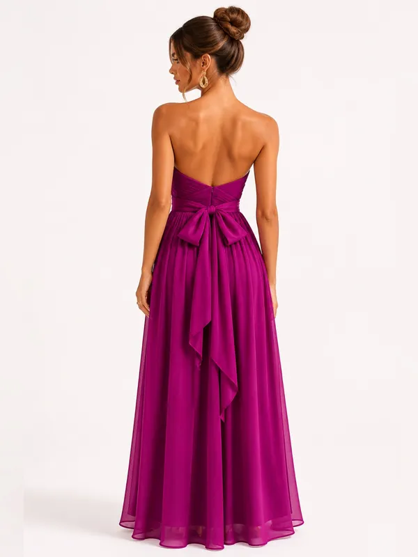 J.Crew 100% Silk Strapless Pleated Maxi Dress Magenta Fuchsia Wedding Guest - Image 2