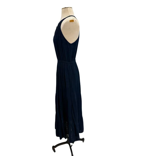 Self Contrast Navy Gauze Halter‎ Tiered Midi Dress Boho Sleeveless Size Medium - Image 4