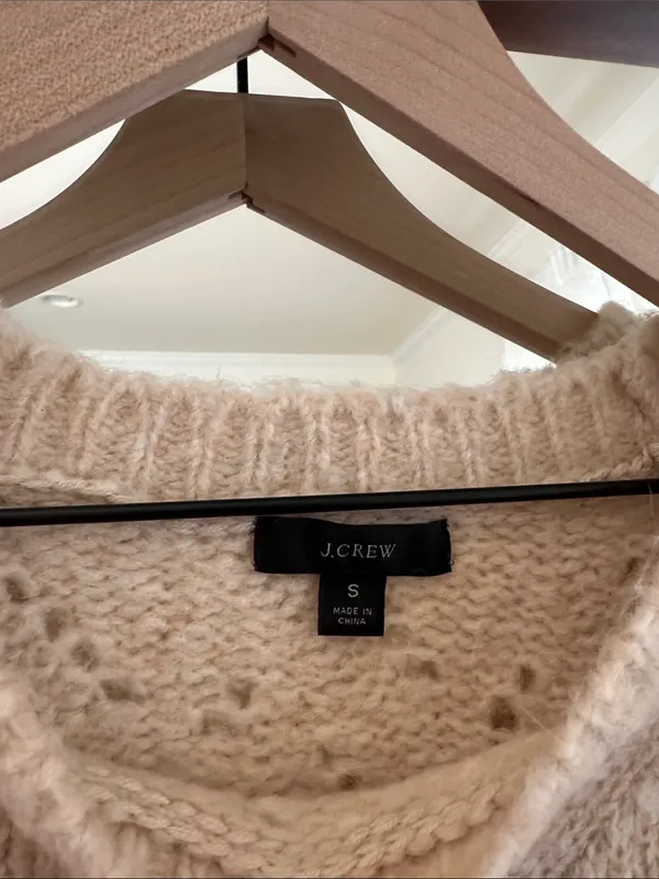J. Crew Pointelle Crewneck Sweater Heather Cream Tan Size S - Image 4