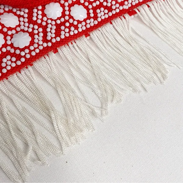 VINTAGE RED AND WHITE BEADED SHOULDER BAG - EARLY 80’s. - Image 7