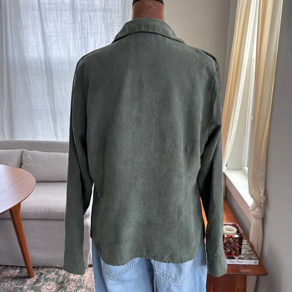 00s Sonoma Green Faux Suede Button Front Shirt Jacket Western Top Summer Medium - Image 2