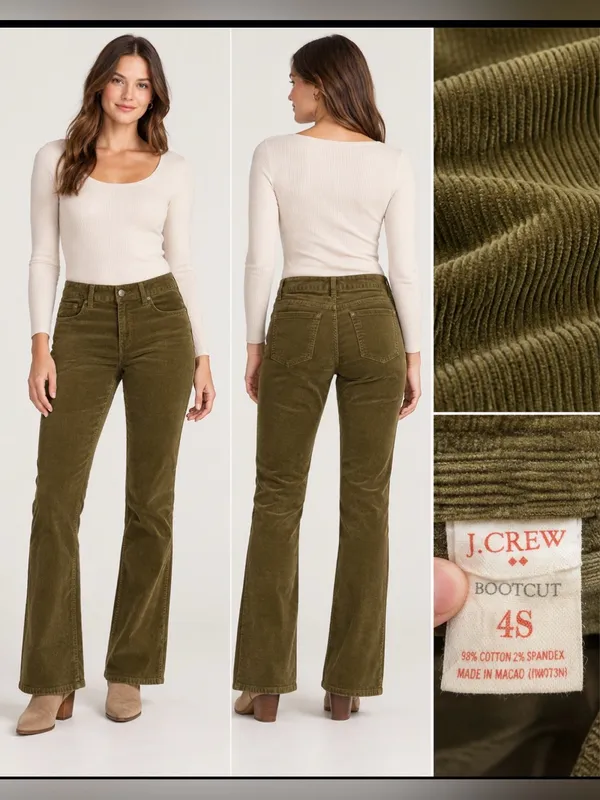 J. Crew Olive Green Corduroy Bootcut Pants size 4S - Image 2