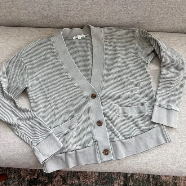 Mododoc Waffle Knit Button Front Pocket Cardigan Cozy Summer Sweater Small - Image 10
