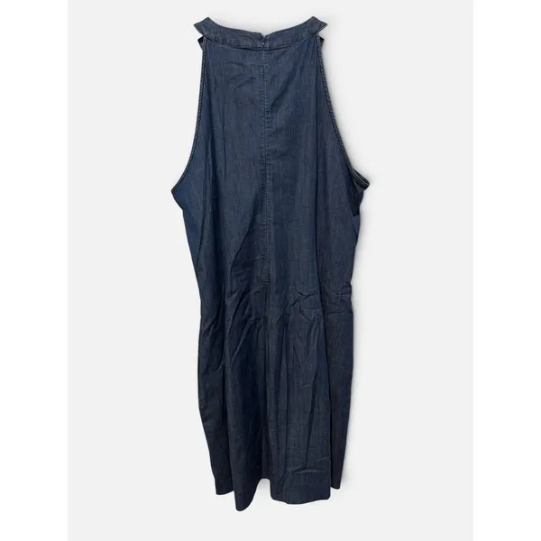 Banana Republic Blue Denim Halter Dress Ruffle Bow Shift Pockets Sleeveless - Image 3