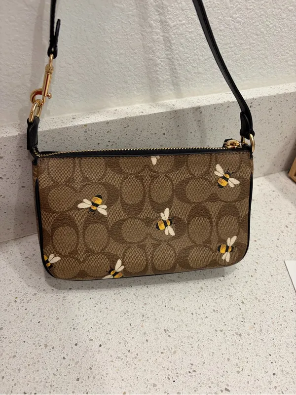 Coach Brown Bee Print Signature Nolita 19 Gold Hardware Small Designer EUC - Image 10