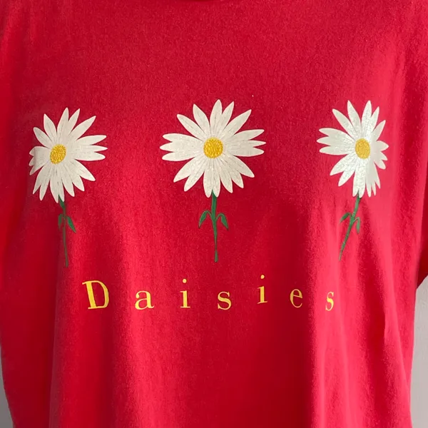 Her Way Vintage 1990’s Daisies Tee Shirt- Pink- Size Large - Image 2