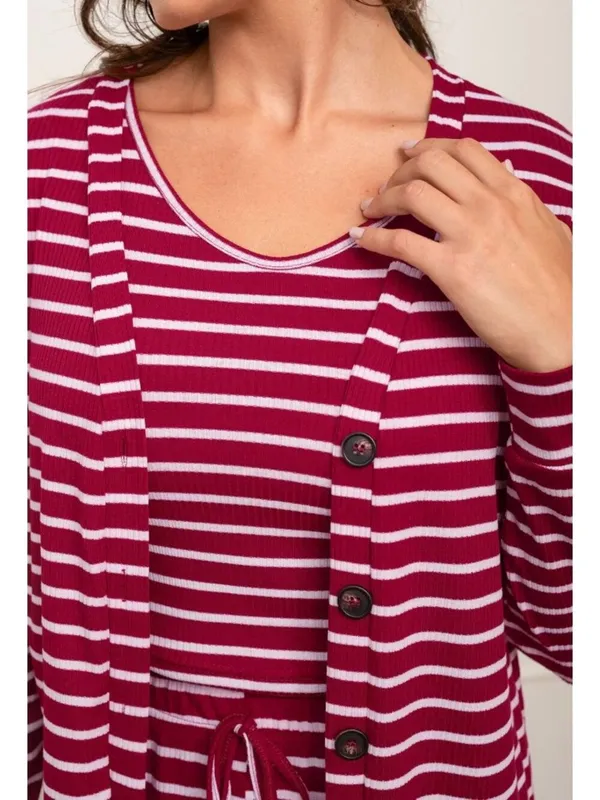 NWT Cupshe Red Striped 3-Piece Pajama Set - Size: Medium - Image 12