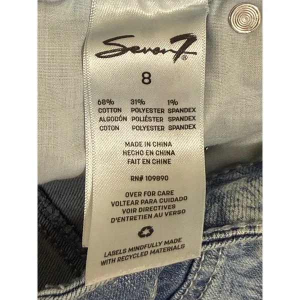Seven7 Women Pathway Floral Kick Flare Jeans Blue White Raw Hem Size 8 Boho - Image 5