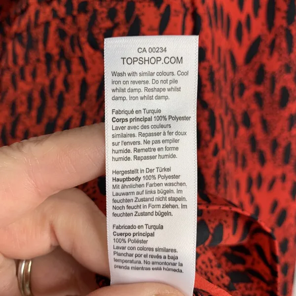 Topshop Size 12 Top Red Leopard Print Ruched Prairie Corset Long‎ Sleeve Women’s - Image 9