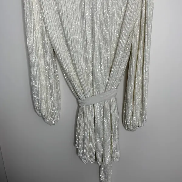 Retrofête Gabrielle Robe Sequins Wrap Mini Dress in Moonglow White Womens XS - Image 14