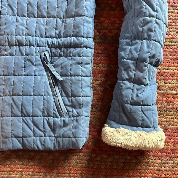Vtg Cherokee Blue Quilted Faux Fur Trim Jacket - Image 4