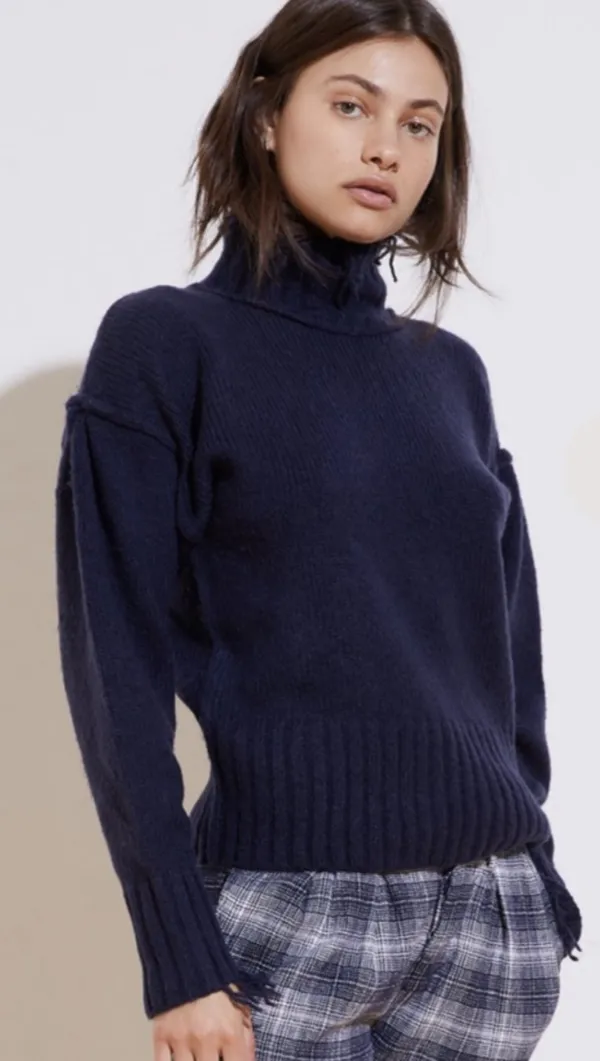 NSF Revolve Kori Wool Blend Fringe Trim Turtleneck Sweater Navg - Image 2