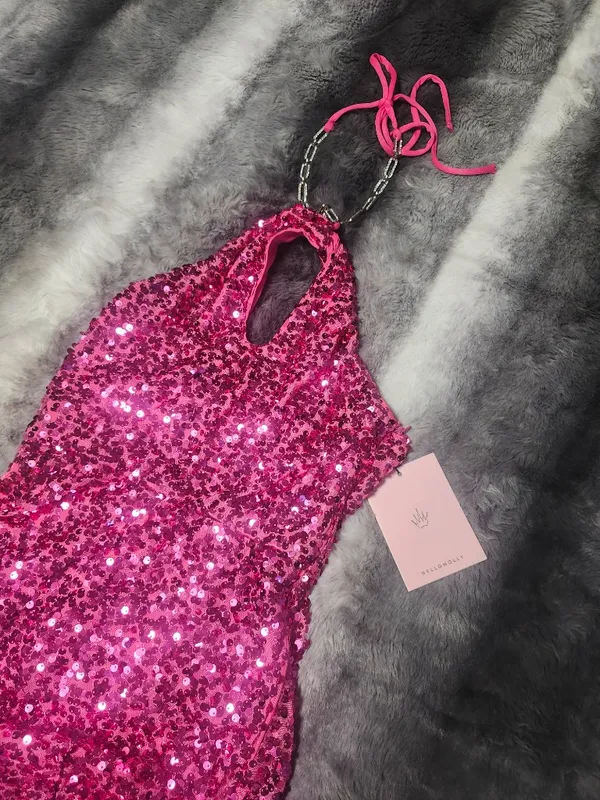 Hello Molly NWT FLUTTERING SIGHTS MAXI DRESS HOT PINK SEQUIN Size 4 - Image 7
