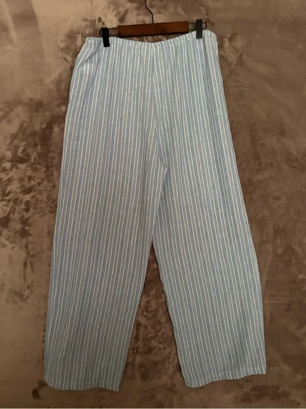 HG Wide Leg Linen Blend Pants Light Blue Stripe Women’s Size XL - Image 4