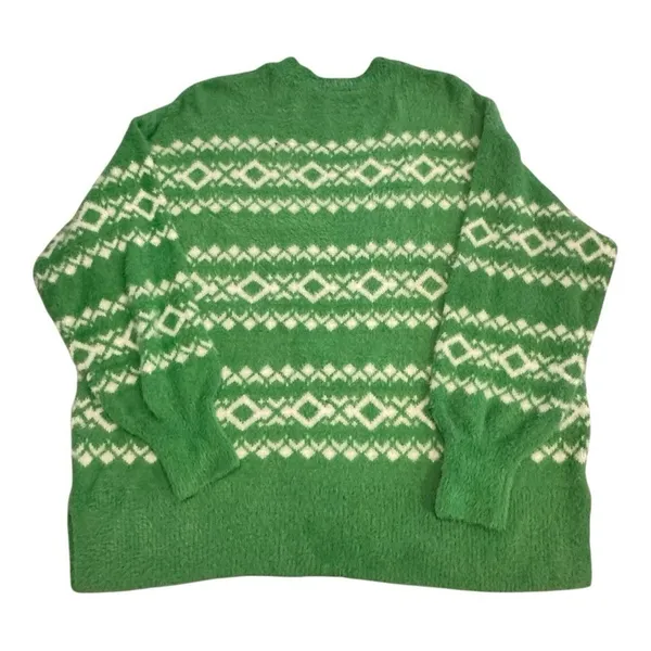 Aerie Cozy Green Fair Isle Knit Sweater Women's Size S Oversized Soft Pullover - Image 3
