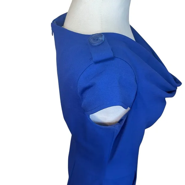 Calvin Klein Royal Blue Sheath Dress Pockets Career Cocktail Drape Neck Sz 2 EUC - Image 5