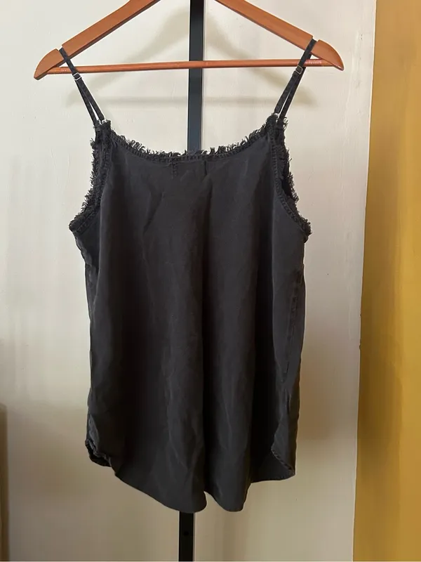 Bella Dahl Frayed Edge‎ Cami Fringe Tank Top Tencel Spaghetti Strap Gray Medium - Image 4