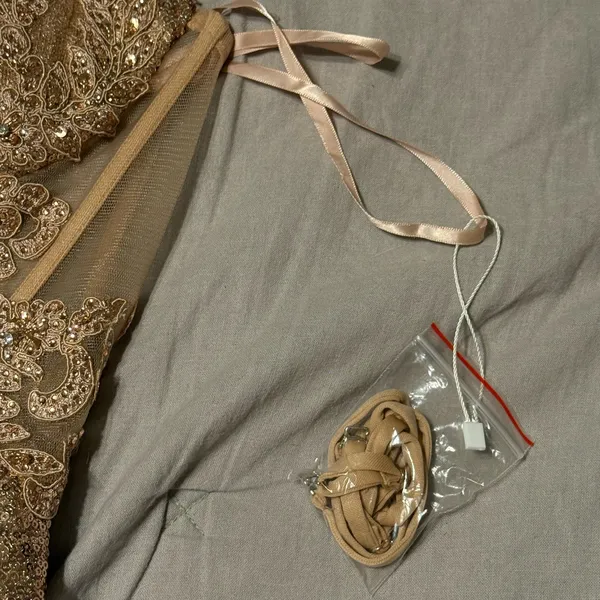 Strapless Gold‎ Embellished Gown By Ladivine CD3936 Size 4 - Image 11
