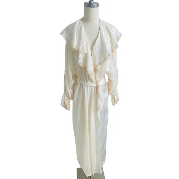 Vintage Etienne Cream Lace Peignoir Robe Small Embroidered Dressing Gown - Image 2
