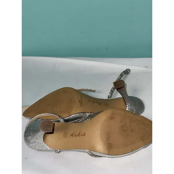 Ankis Women's US Size 8.5 Sling Back Comfy Toe Heels Shoes Silver S-621‎ - Image 4