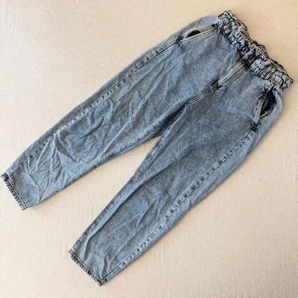 Zara Womens Size 4 Acid Wash Paperbag Waist Mom Jeans Light Blue‎ Denim - Image 2