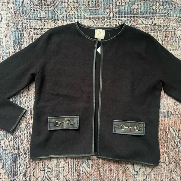 Sioni Faux Leather Trim Blazer Jacket NWT Size Medium Black Gold Accents - Image 10