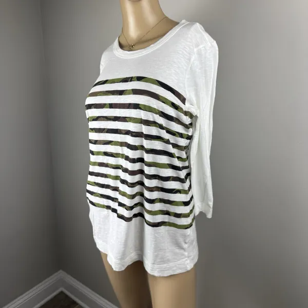 Gap Women's Medium 3/4 Sleeve White Camo Striped Shirt‎ 100% Cotton - Image 3