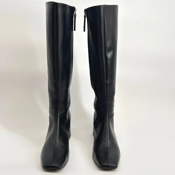 SVEGAN Knee High Boots Women's Black Vegan Leather Block Heel Made‎ in Spain 9.5 - Image 4